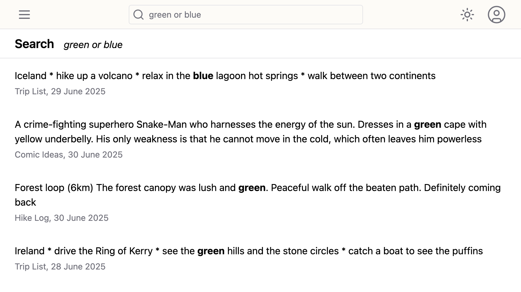 Screenshot of the Search page